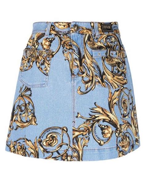 versace baroque print skirt|Versace denim skirt.